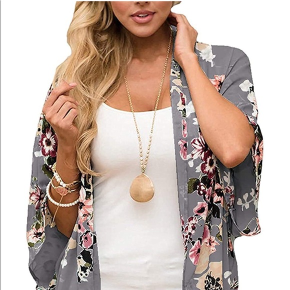 Tops - Boho Kimono Open Cardigan Floral Print Blouse